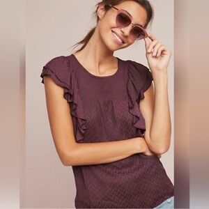 Meadow Rue by Anthropologie Burgundy/Plum Blouse. Ruffled,  Romantic Size 6